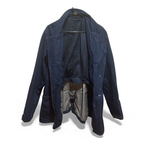 VTG Scandia Woods Denim Chore Jacket w/ Suede Trim Elbow Patches Large Button Up - Picture 4 of 10